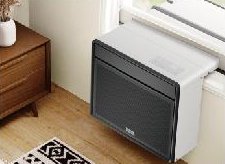 In-window heat pump installed in a bedroom window